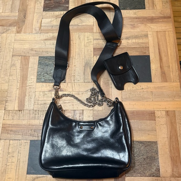 Call It Spring Handbags - Call It Spring Black Faux Leather Shoulder Bag with Chain Detail